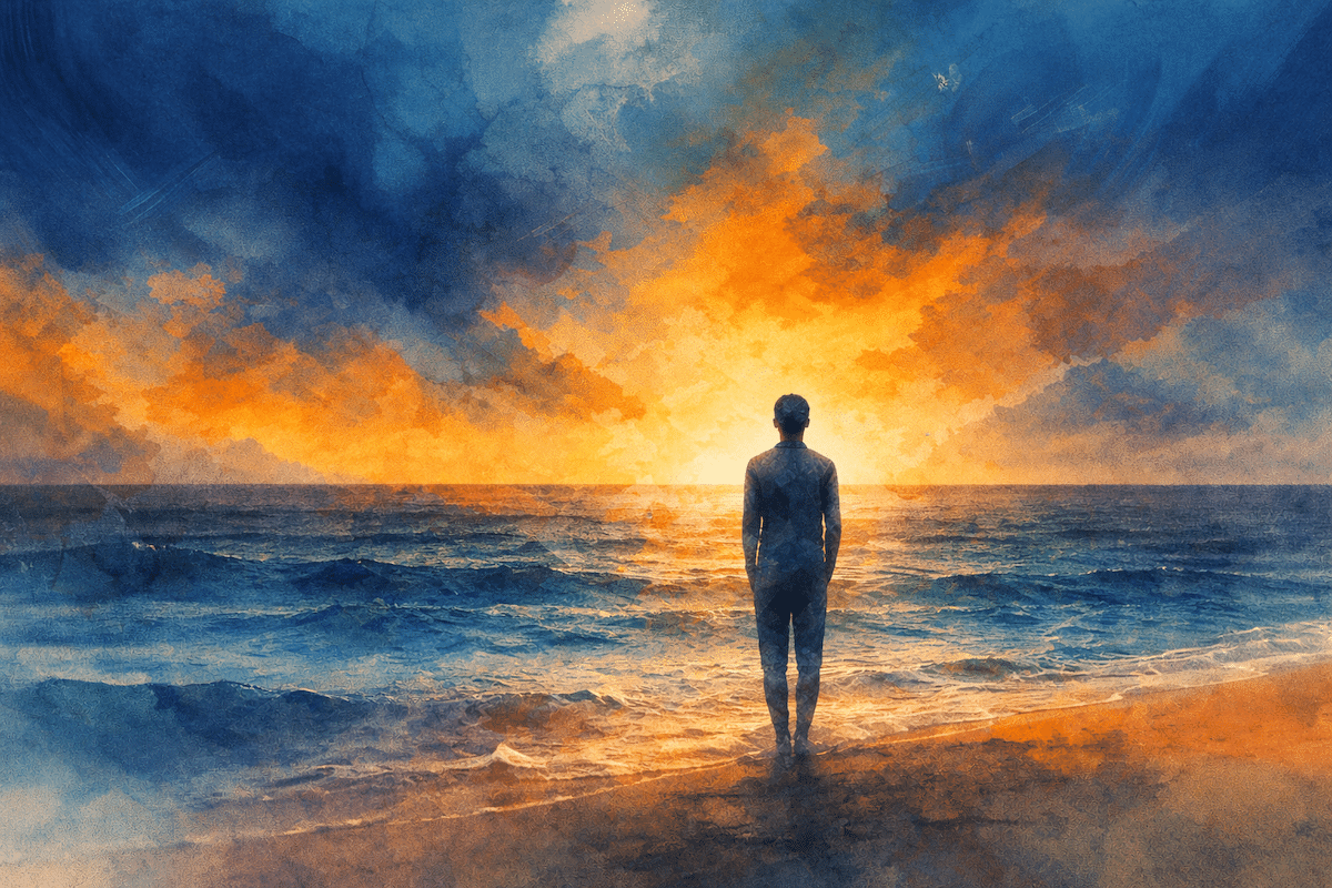 Watercolor of person standing at oceans edge for a Clearview Treatment Programs blog article called "Is EmotionalDysregulation the Same as BPD?"