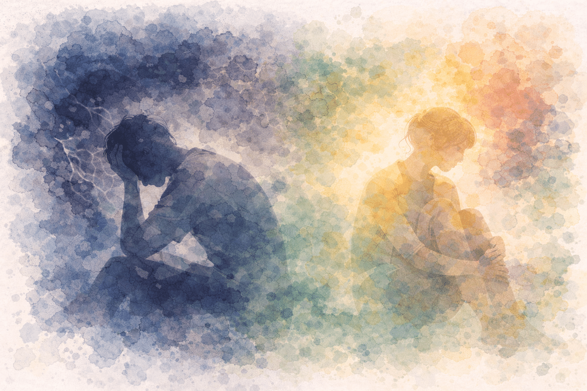 A watercolor image of sadness versus clinical depression for a Clearview blog called Clinical Depression vs Depression: The Difference Between "The Blues" + a Disorder