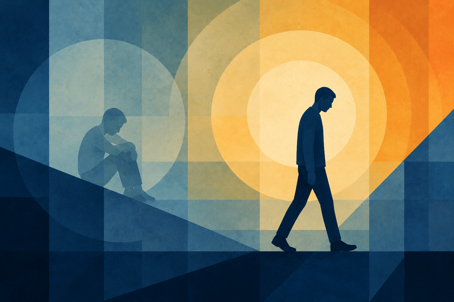 Geometric image of man feeling disembodied for a blog called The Connection Between Anxiety + Dissociation for Clearview Treatment Programs