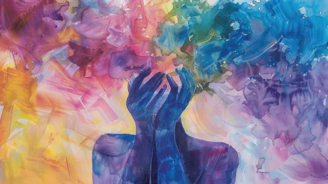 Abstract illustration concept representing mental wellbeing mindfulness depression and anxiety, mental illness illustration, watercolour acrylic paint