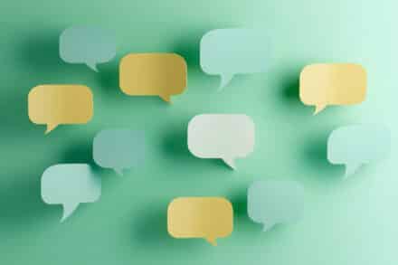 A collection of floating speech bubbles, indicating communication and conversation