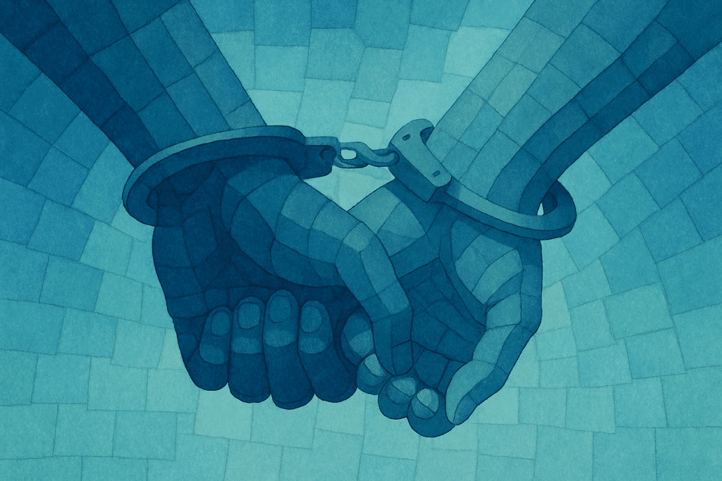 Clearview Treatment - Featured Image Codependent Relationships - Watercolor of hands linked by handcuffs
